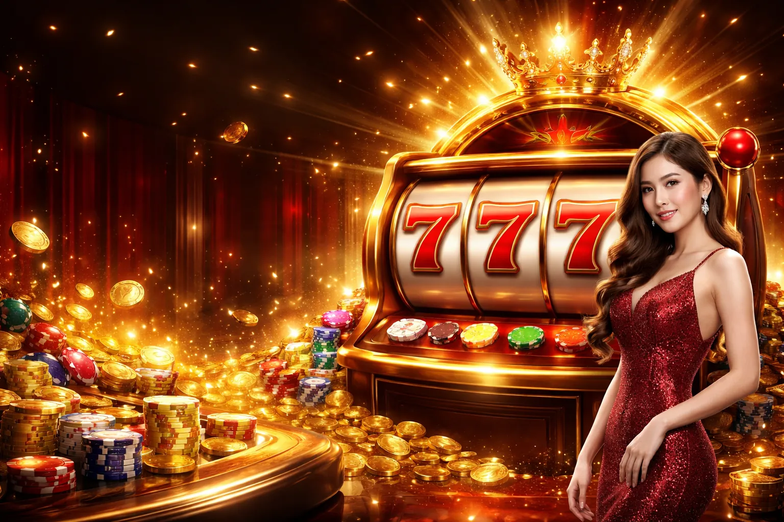 Hình ảnh chính về slot game điện tử tại full88 nổ hũ, với các biểu tượng quay số và ánh sáng rực rỡ